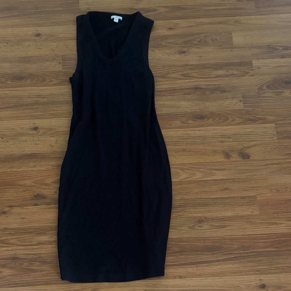 James Perse Black Sleeveless V-Neck Knit Dress